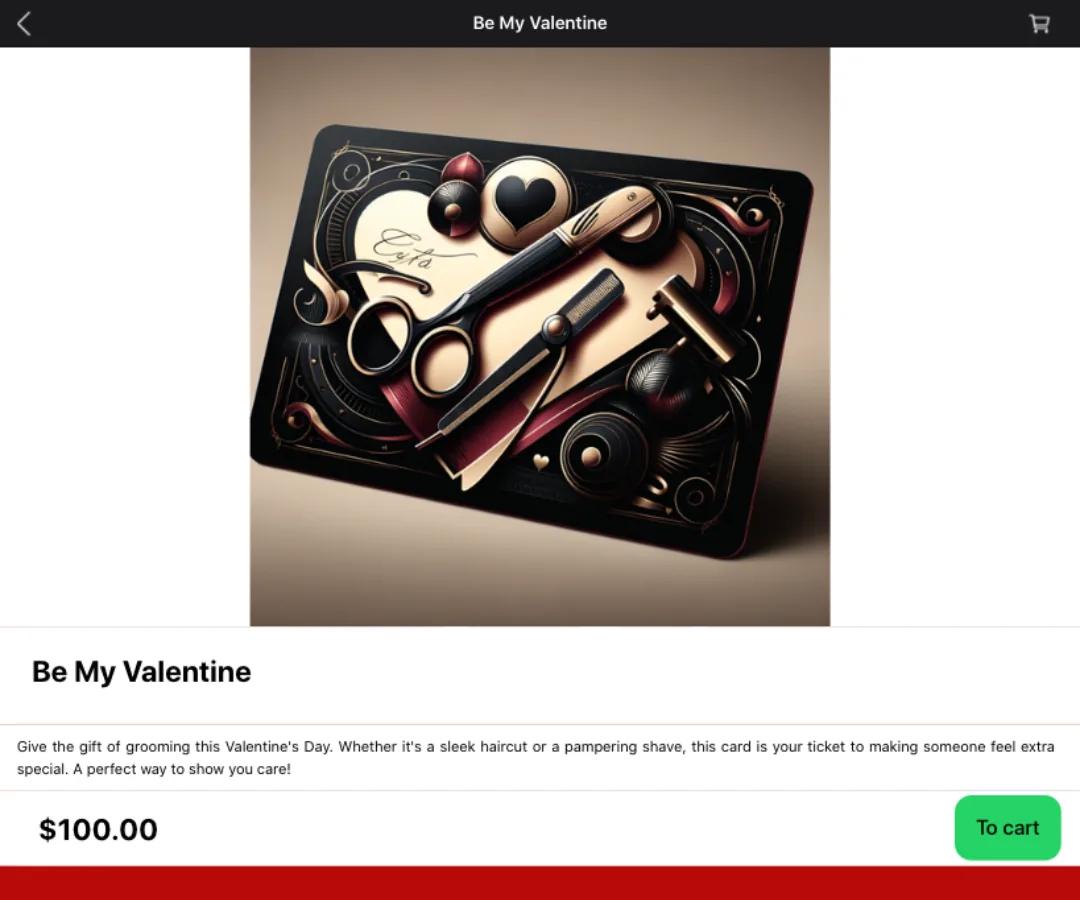 Cartes cadeaux dans l'application du barbershop