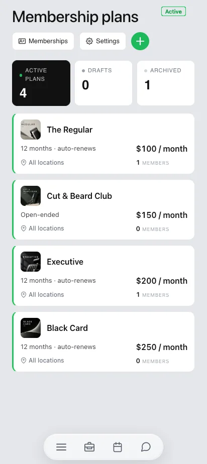 Piani di abbonamento nell'app Barberly Business