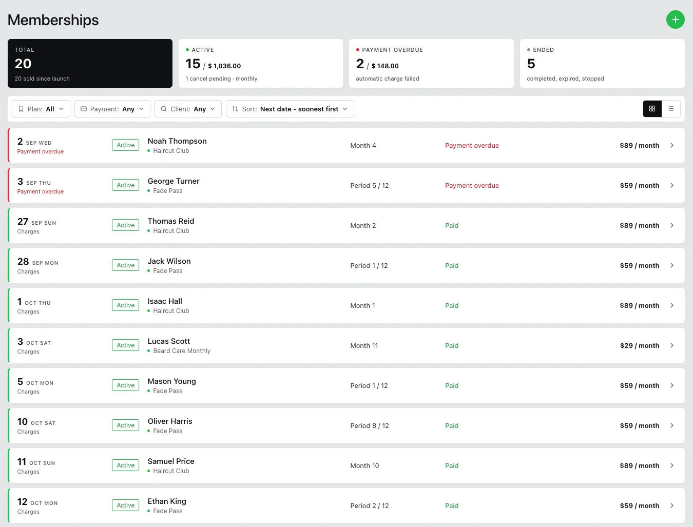 Members list in the Barberly portal
